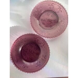 Sandwich hearts and arrows pattern 3.5" cup saucers in a plum amethyst color